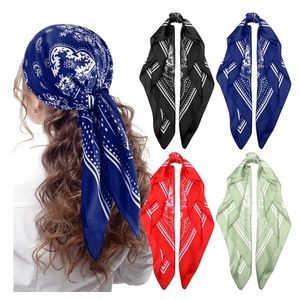 4 Pieces 27.5 Inch Satin Head Scarves Silk Feeling Scarf Wrap Satin 4 Colors